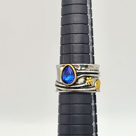 sterling silver with goldtone accent, teardrop blue stone acce… - Picture 4 of 7